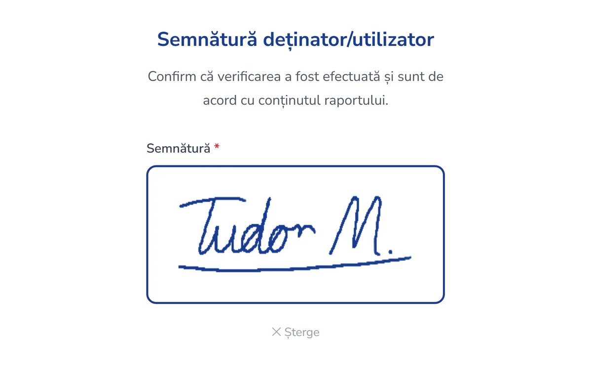 Semnătura clientului, trasă cu degetul pe ecranul telefonului.